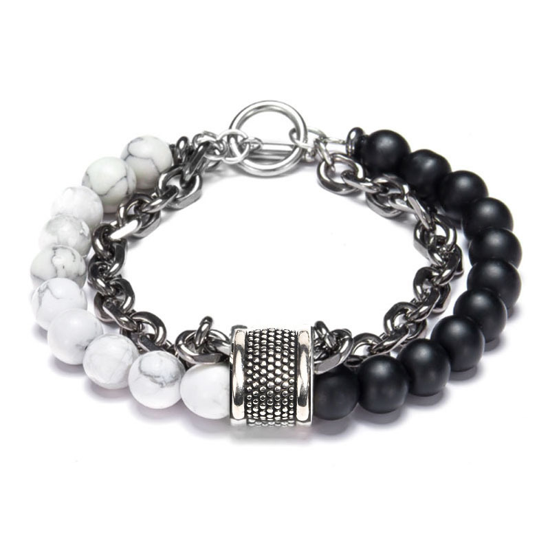 Men's Natural Map Stone Beaded Bracelet